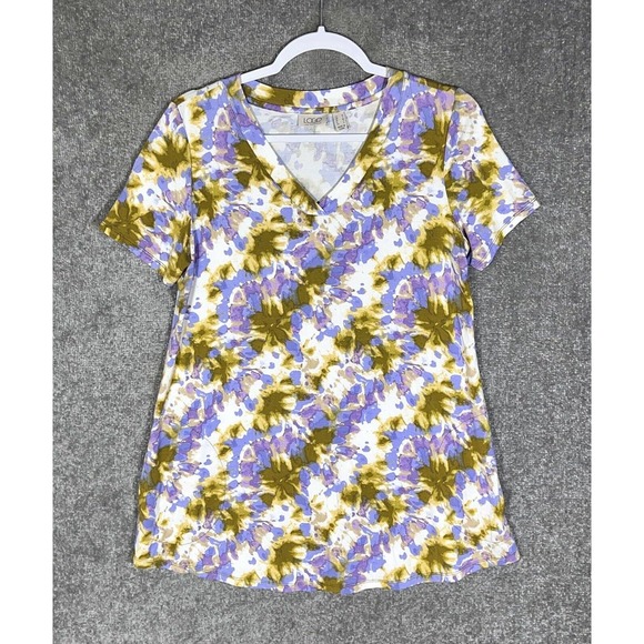 LOGO Lori Goldstein Rayon 230 Knit Tie Dye Top Womens Sz Medium Stretch Pockets - Picture 1 of 10